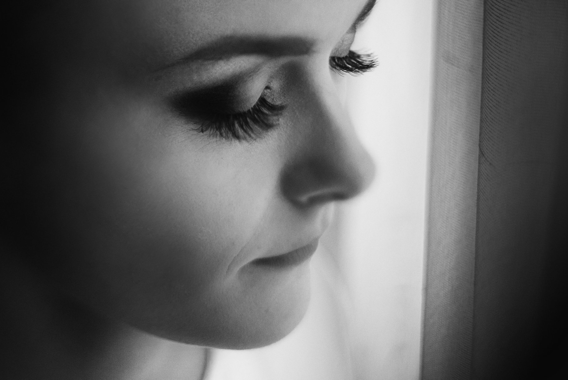 Gorgeous Elegant Bride Portrait with Closed Eyes, Beautiful Lash